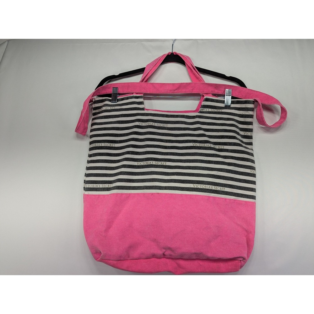 Victoria's Secret Pink Striped Canvas Tote‎ Bag Beach Travel Large